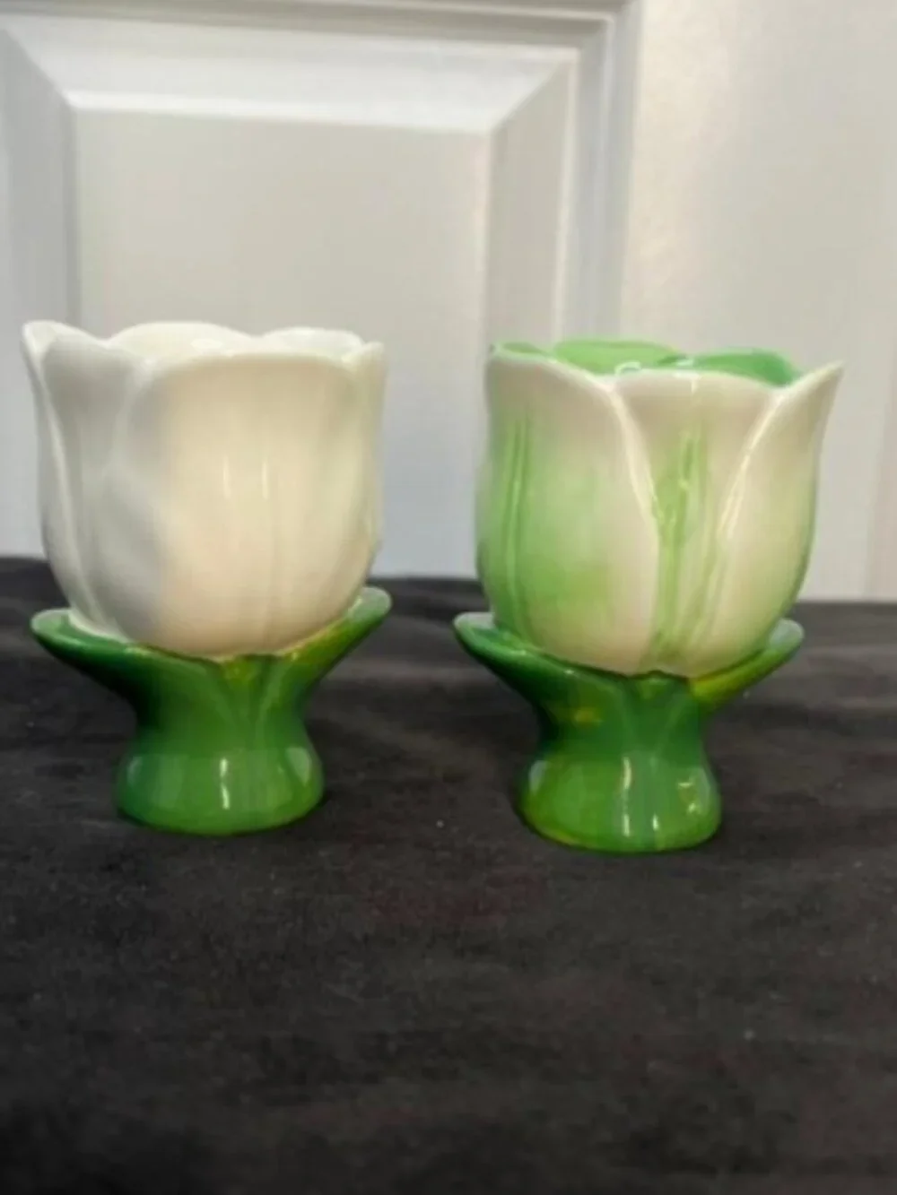 Anthropologie Louise Stoneware Egg Cup 1 in Green and 1 in White (Set of 2) -NWT